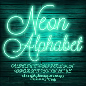 Neon Leuchteffekt Buchstaben, Aqua Neon Buchstaben, Teal Neon Buchstaben, PNG Clip Art Buchstaben, Transparenter Hintergrund, Neon Schild Buchstaben, Neon Aqua 1