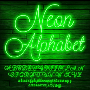Neon Glow Effect Letters, Neon Green Letters, Script Letters, PNG Clip Art Letters, Transparent Background, Neon Sign Letters, Neon Green 2