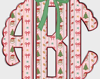 Preppy kerstmonogram, geschulpt monogram png, coquette-monogram, roze kerst, kerstpreppy monogram, kerstman, monogram SM 44