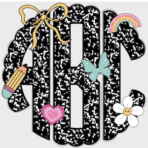 Anteckningsbok för skolstart med monogram, PNG, namnmonogram, kokett, skolmonogram, monogram 16 sm