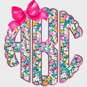 Preppy blommigt monogram PNG, kokett preppy sommar PNG, preppy blommor monogram, vårmonogram PNG, sommarmonogram, monogram 4SM