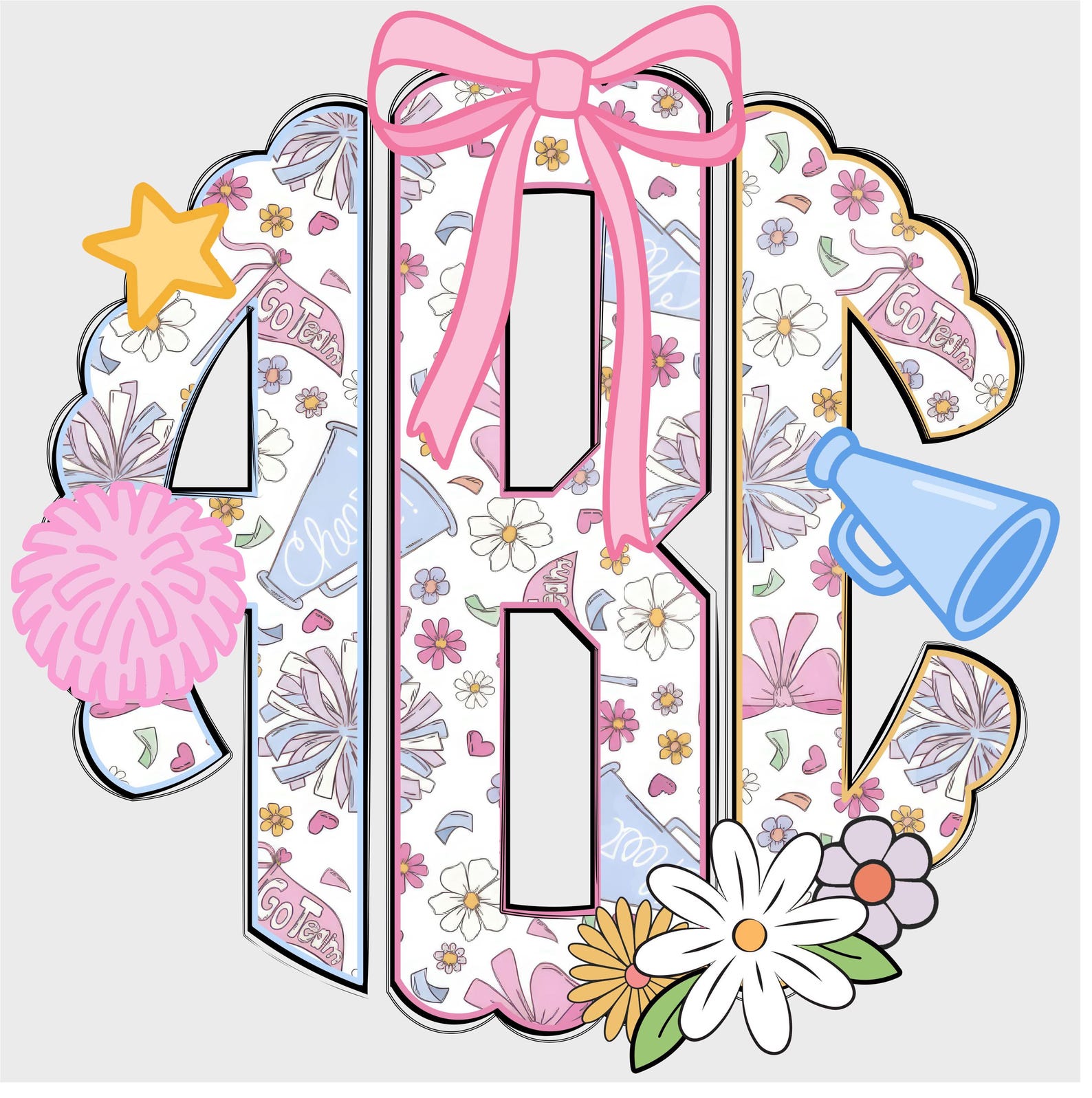 Cheer & Football Team Scalloped Monogram PNG, Monogram Name PNG ...