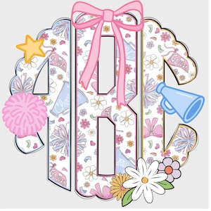 Monogramma smerlato della squadra di football e cheerleader in formato PNG, monogramma del nome in formato PNG, civettuola preppy, monogramma scolastico in formato PNG, spirito scolastico personalizzato, monogramma 38SM