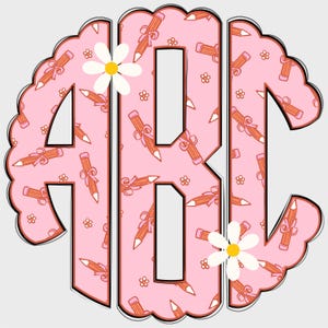 Back to School Scalloped Monogram PNG, Monogram Name PNG, Coquette Preppy, School Monogram PNG, Daisy School, Preppy School, Monogram 21SM