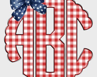 4th of July Scalloped Monogram PNG, Coquette Gingham, Monogram Name PNG, Coquette 4th of July, Summer Monogram PNG, Coquette Monogram 3SM