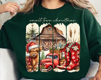 Christmas PNG Design, Small Town Christmas, Retro Christmas, Highland Cow Christmas, Christmas T-Shirt PNG, Cowgirl Christmas, Design 28