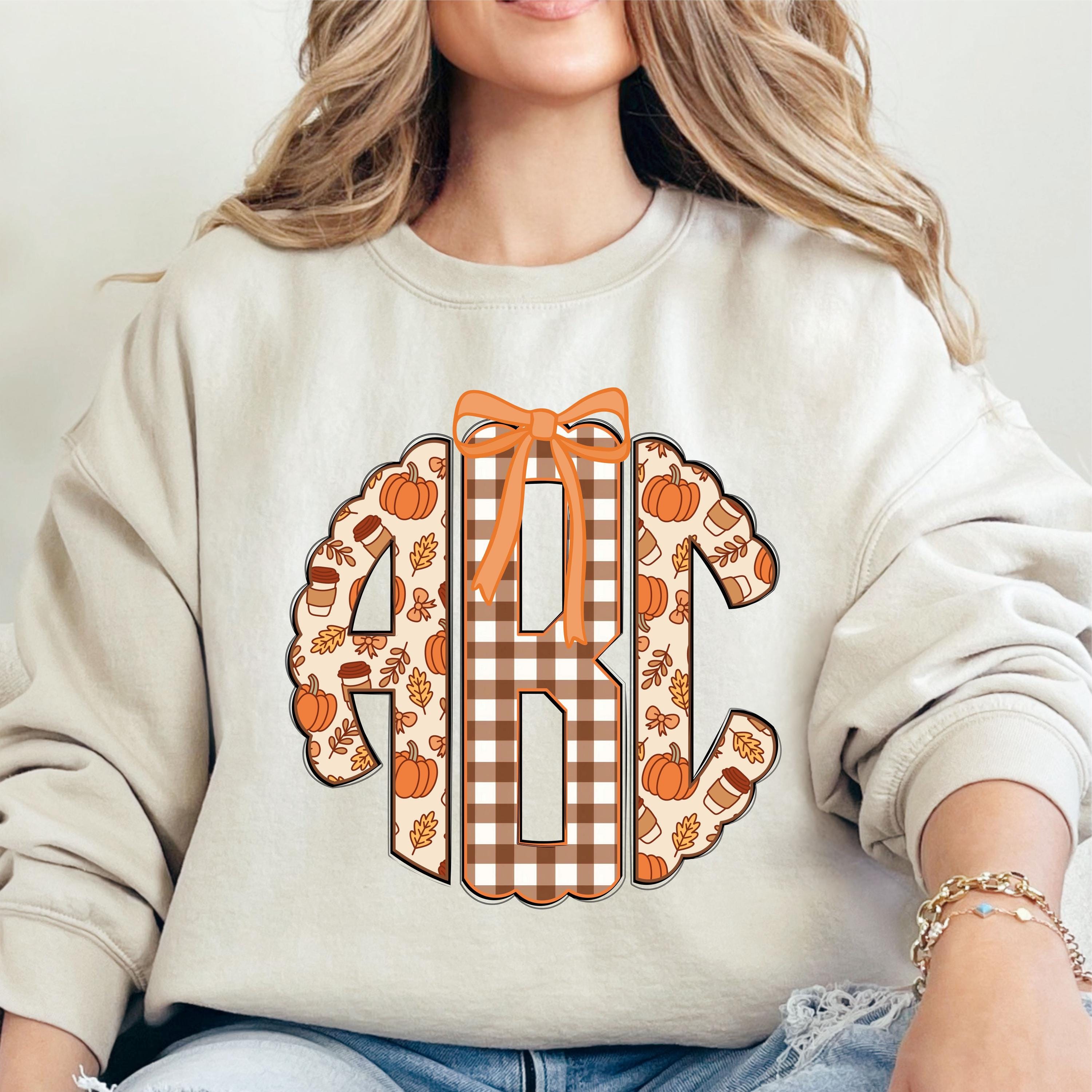 Preppy Halloween Fall Scalloped Monogram PNG, Fall PNG, Pumpkin Spice ...