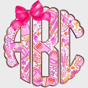 Monogramma smerlato &quot;Ritorno a scuola&quot; in formato PNG, Monogramma con nome in formato PNG, Coquette Preppy, Monogramma scolastico in formato PNG, Scuola rosa, Scuola preppy, Monogramma 19SM