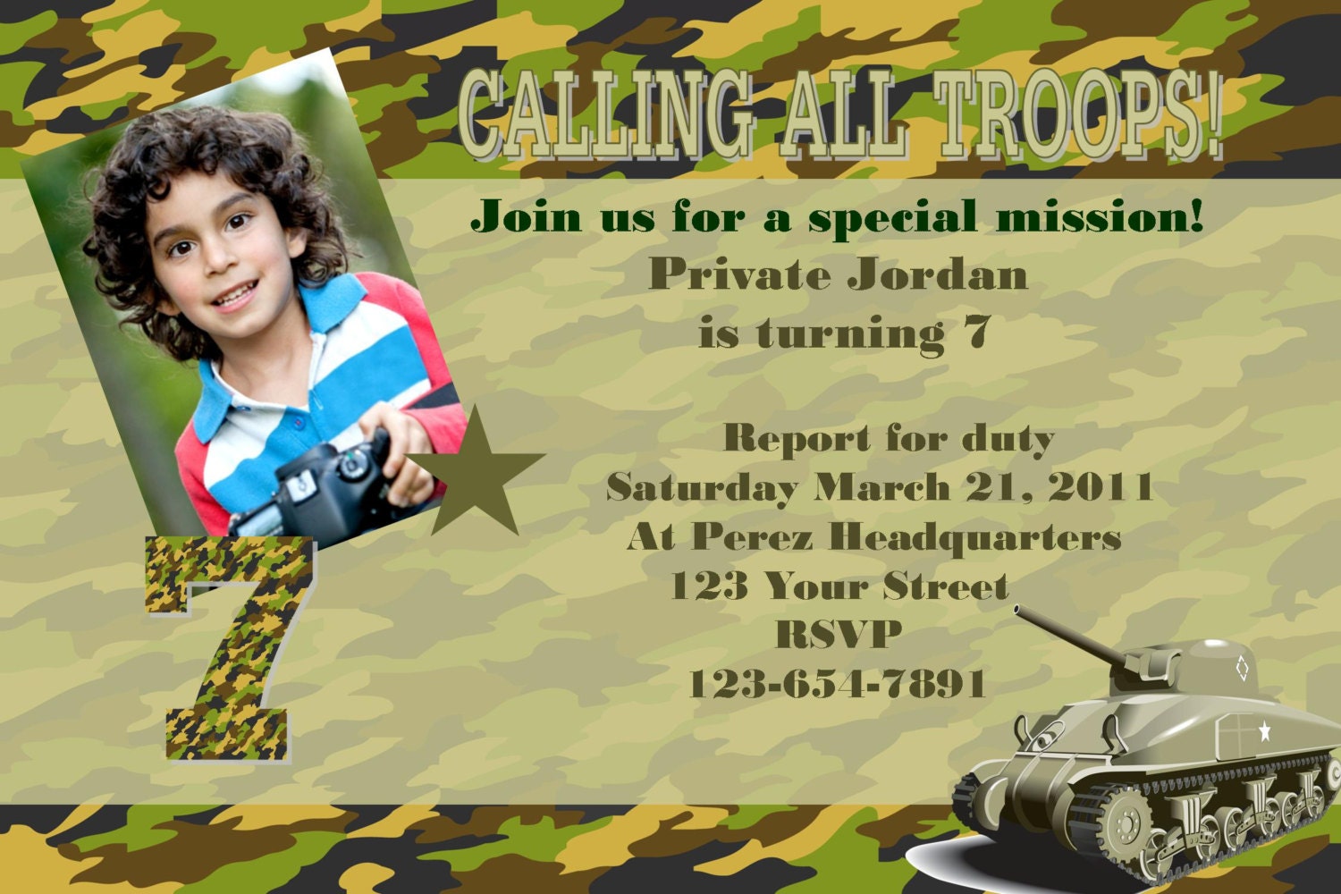 Les Garcons Camo Tank Militaire Armee Invitation Anniversaire Etsy