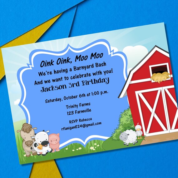 Girls Or Boys Farm Barnyard Bash Printable Birthday Party Etsy