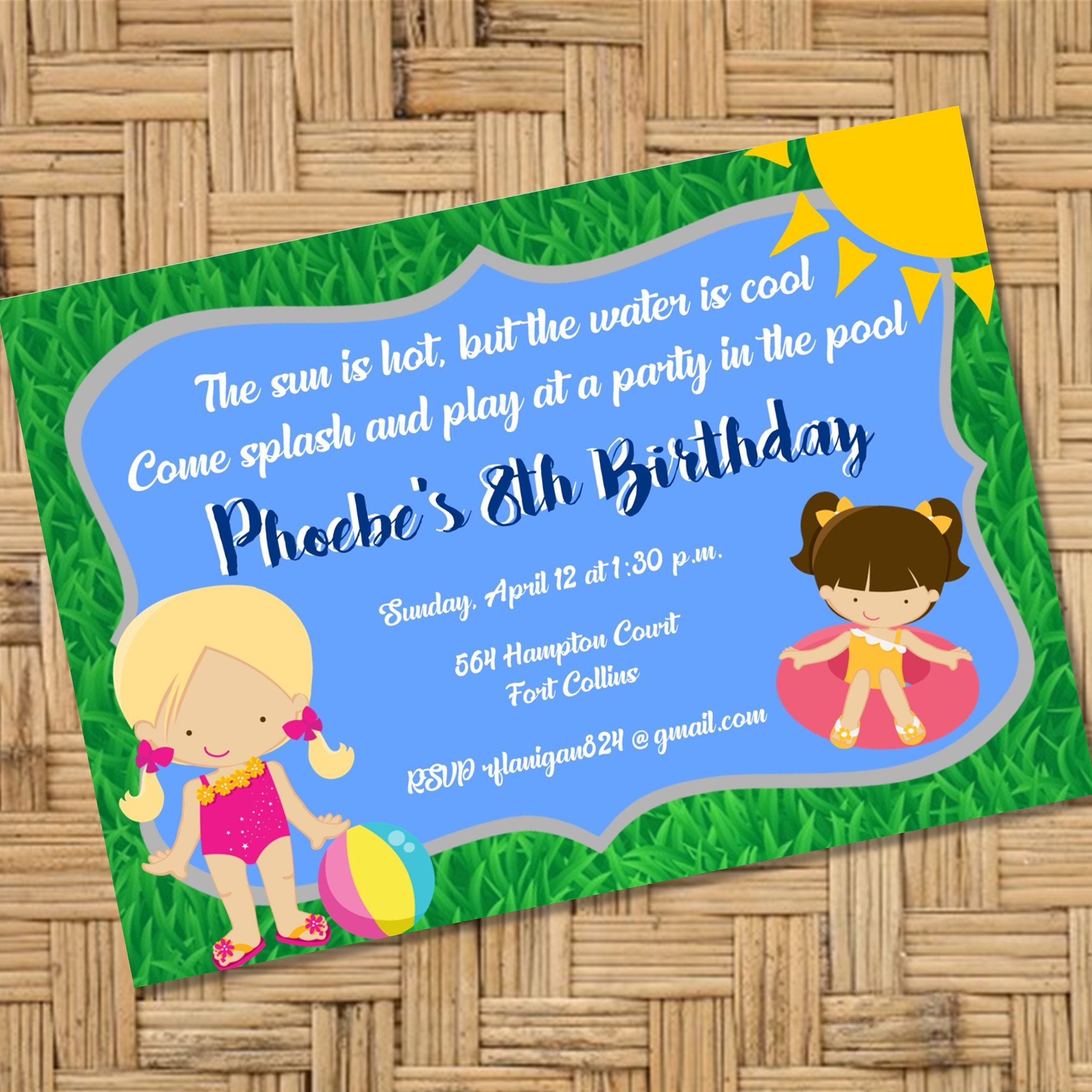 Printable Swimming Pool Birthday Party Invitation DIY Digital | Etsy