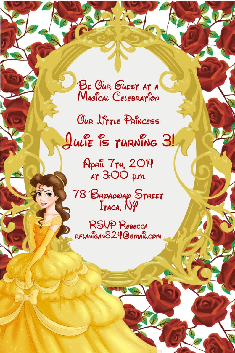 girls beauty and the beast princess printable birthday party etsy