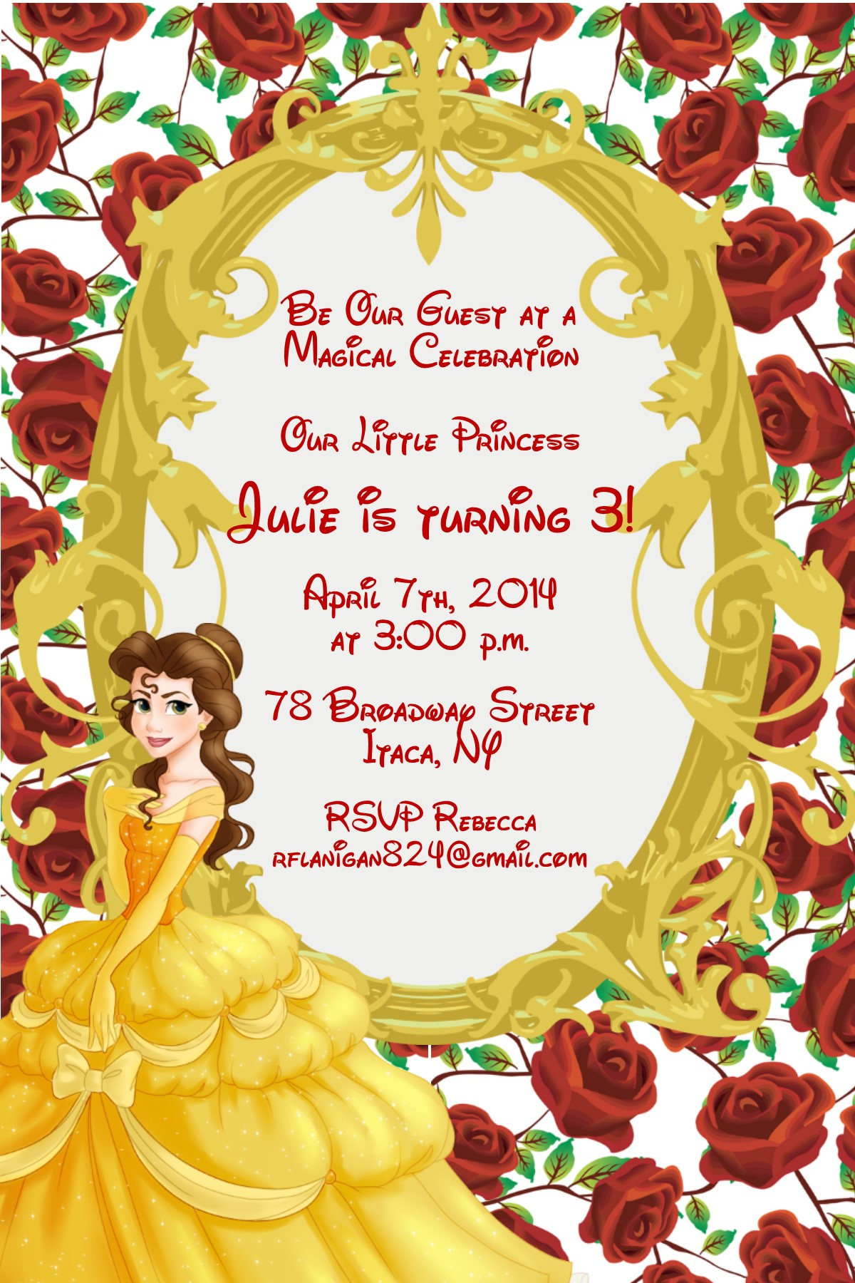 girls beauty and the beast princess printable birthday