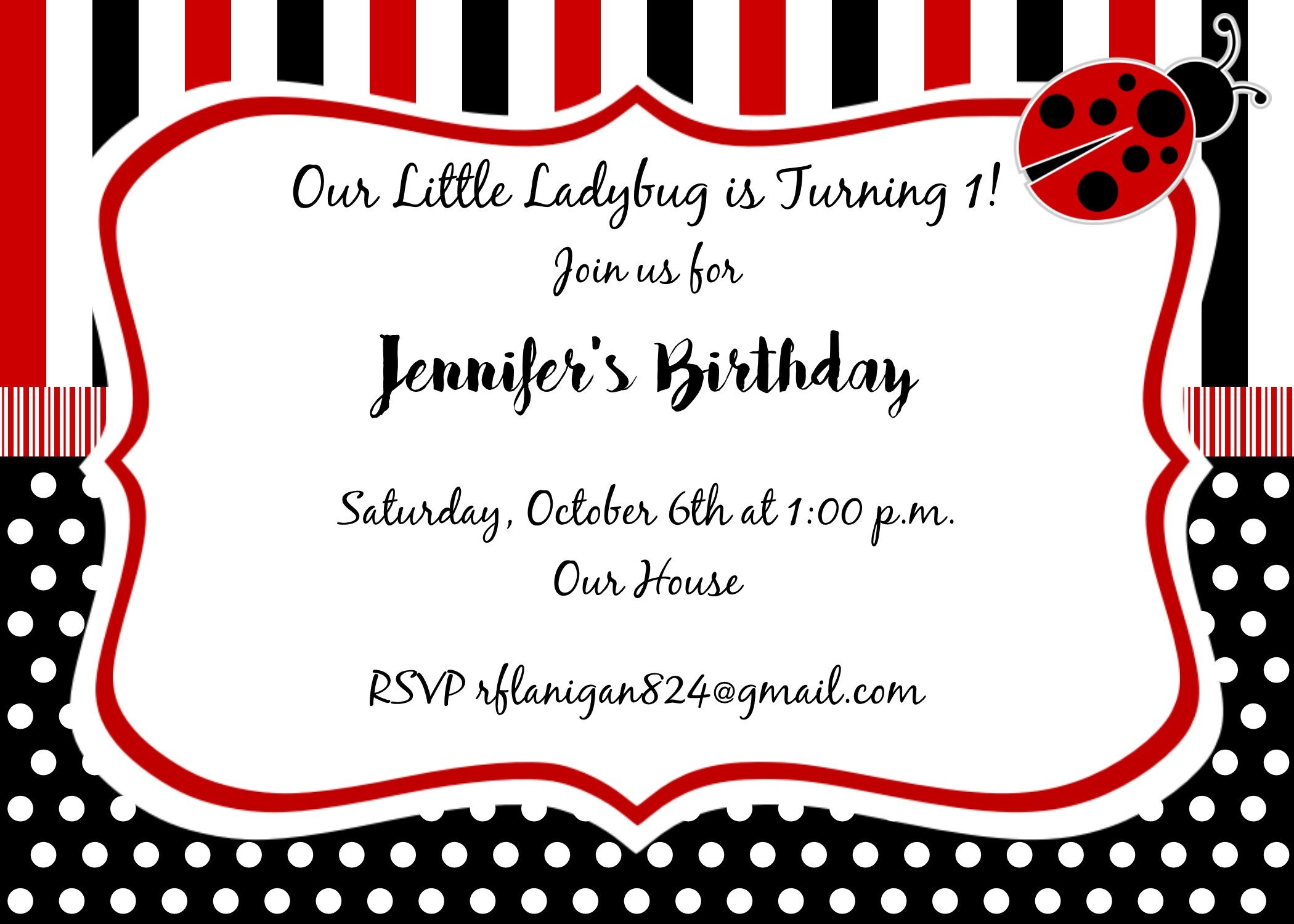 Ladybug Lady Bug Birthday Party Printable Invitation DIY Etsy
