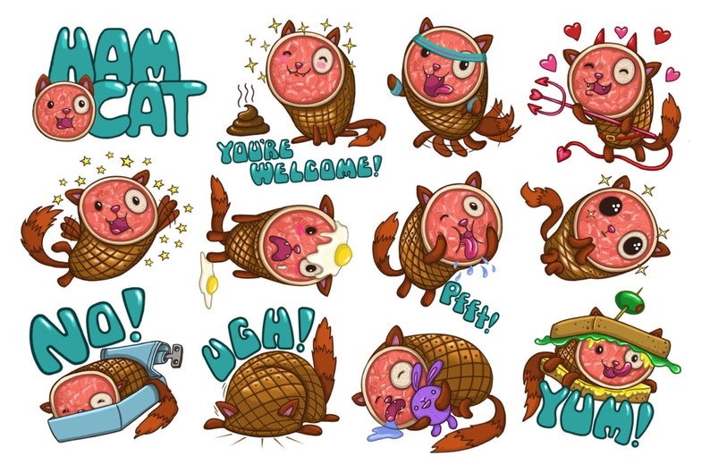Hamcat Emoji Sticker Sheet - Etsy UK
