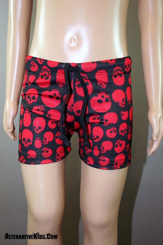 black and red swim trunks
