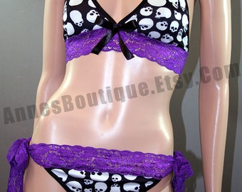 Women's Purple Lace Skull Bikini Swimsuit XXS-XL