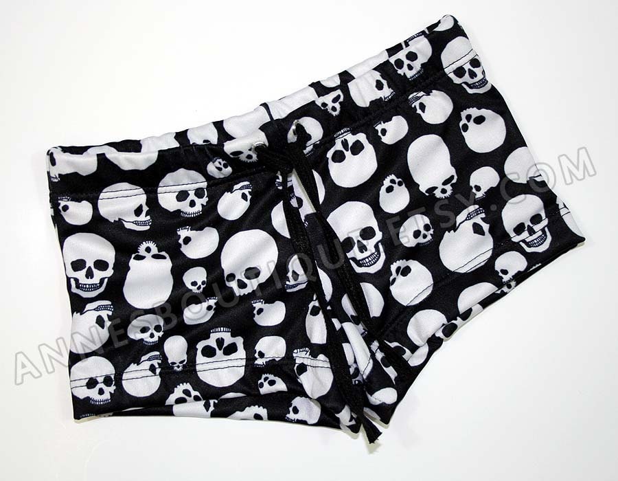 Boys White and Black Skull Swim Trunks 