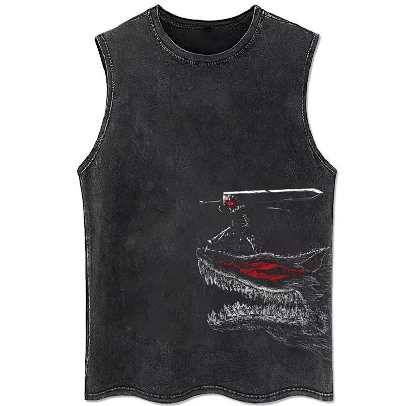 Canotta unisex giapponese Anger – Maglietta oversize lavata in stile vintage anni '90 al 100% cotone