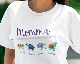 Sea Turtle Personalized Tee, Mother's Day Gift Ocean Inspired T-Shirt, Custom Mom Shirt, Mom Life Tee, Summer Beach Top New Mom Gift