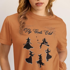 Halloween Witches T Shirt Cute Witch Aesthetic Tee, Fly Girls Club Witchy Style Shirt Halloween Apparel, Gift for Witch Lovers Salem Witch