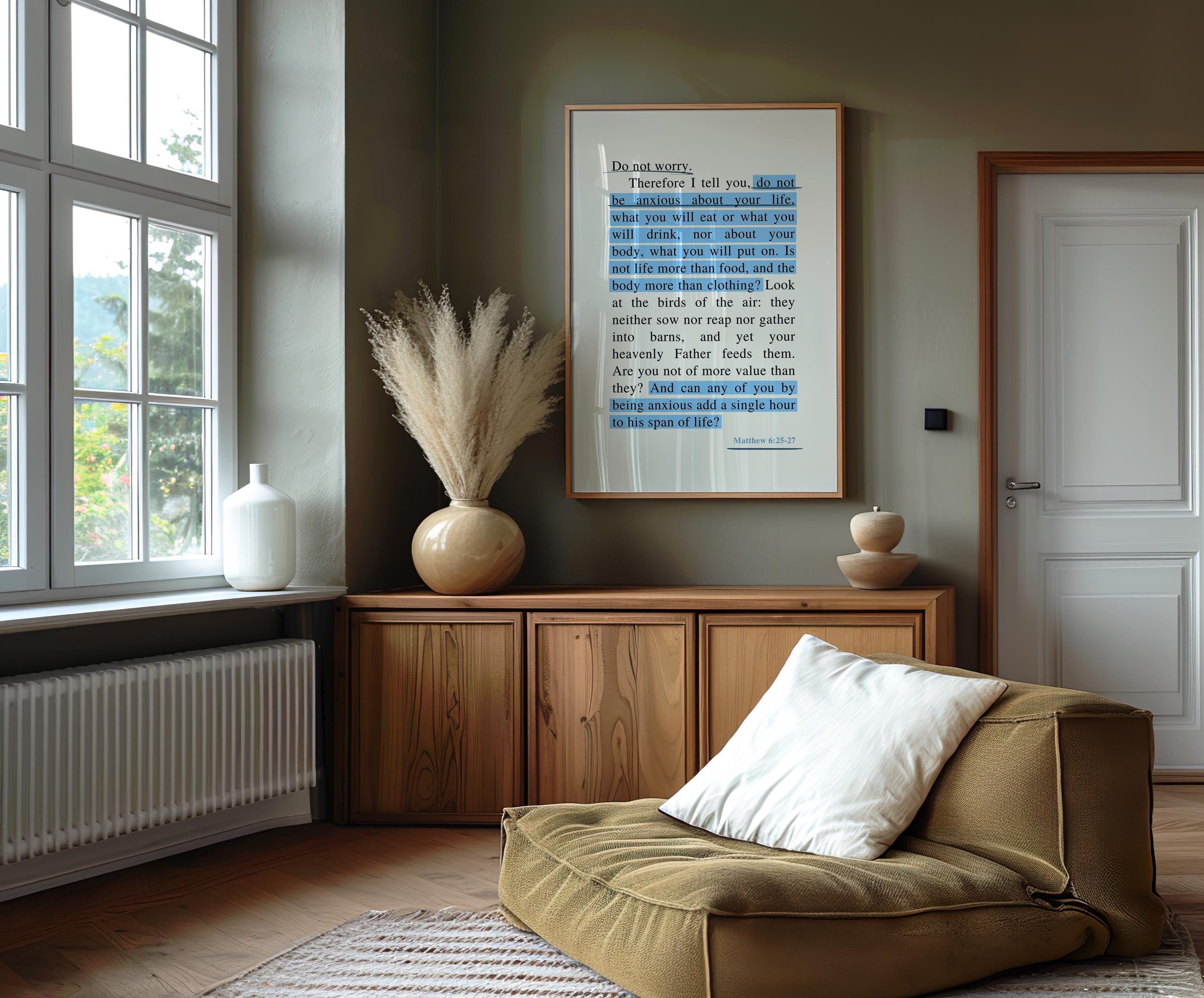Do Not Worry Bible Verse | Modern Christian Art | Blue Scripture Wall ...