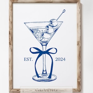 Kokette Bogen Martini Glas Kunstdruck | Dunkelblau Marine | Ästhetische | Trendiges Poster | Wohnheim Wand Dekor | Digitaler Download