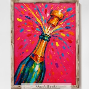 Pink Champagne Pop Art Print: Bold Celebration Decor (Digital Download)