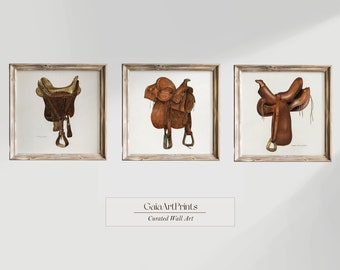 Vintage Saddle Illustrations | Printable Wall Art | Set of 3 prints | Western Decor