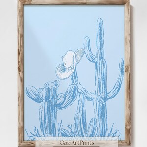 Blauer Kaktus Cowboyhut Druck: Western Wüste Wandkunst (Digitaler Download)