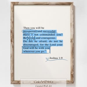 Be Strong and Courageous Bible Verse | Modern Christian Art | Blue Scripture Wall Art | Religious Wall Decor | Joshua 1:9 | Digital Print