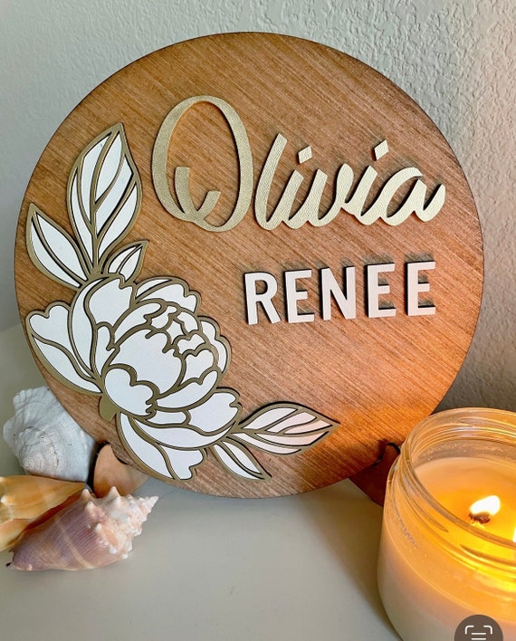 3 D Personalized Name Wall Art Sign Monogram Peony Flower Etsy
