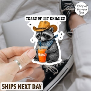 Tears Of My Enimies Funny Raccoon Sticker, Funny Raccoon Sticker, Sarcastic Sticker, Meme Sticker, Cute Raccoon, Waterproof Vinyl Sticker