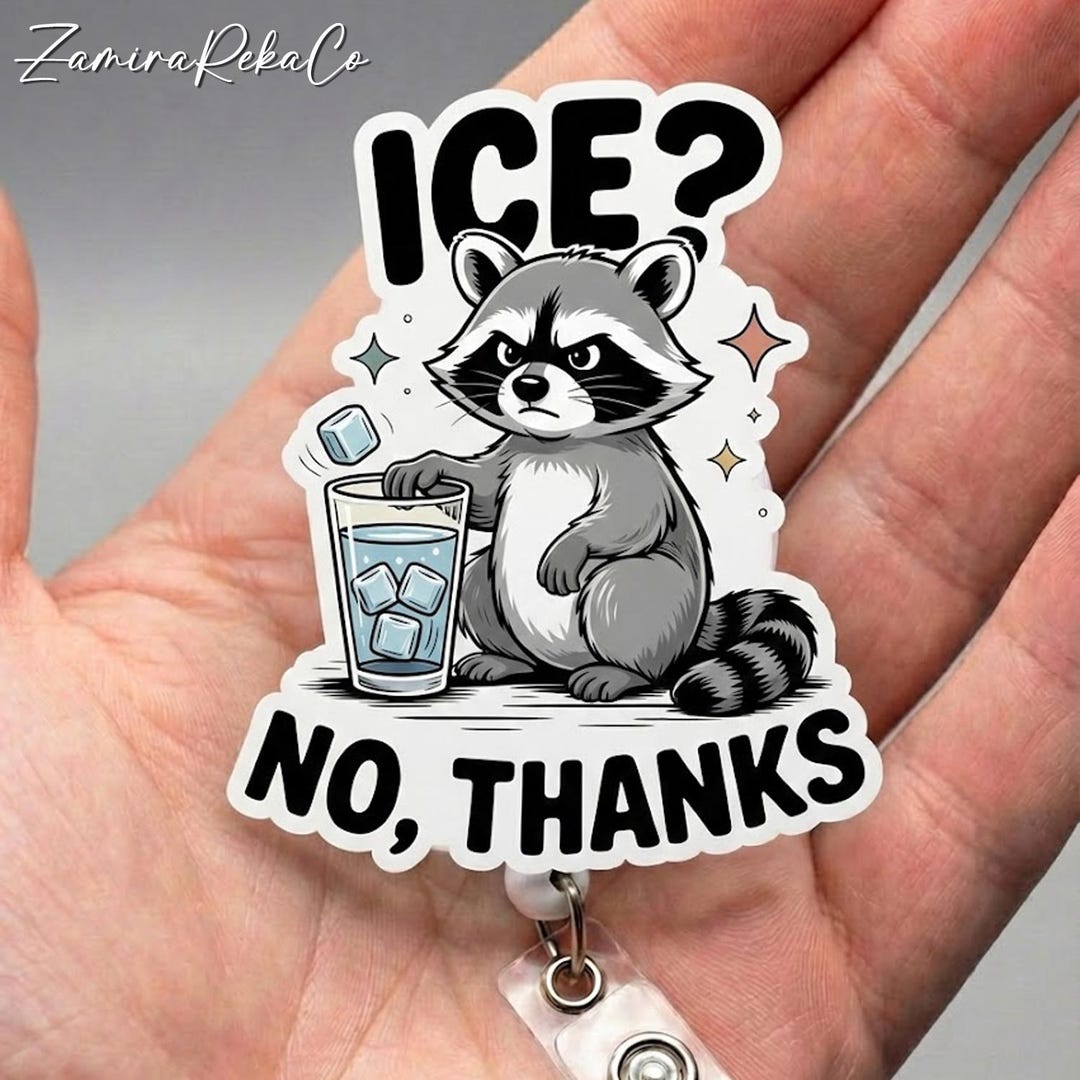 Raccoon Ice No Thanks Badge Reel | Social Justice ID Holder | Human ...