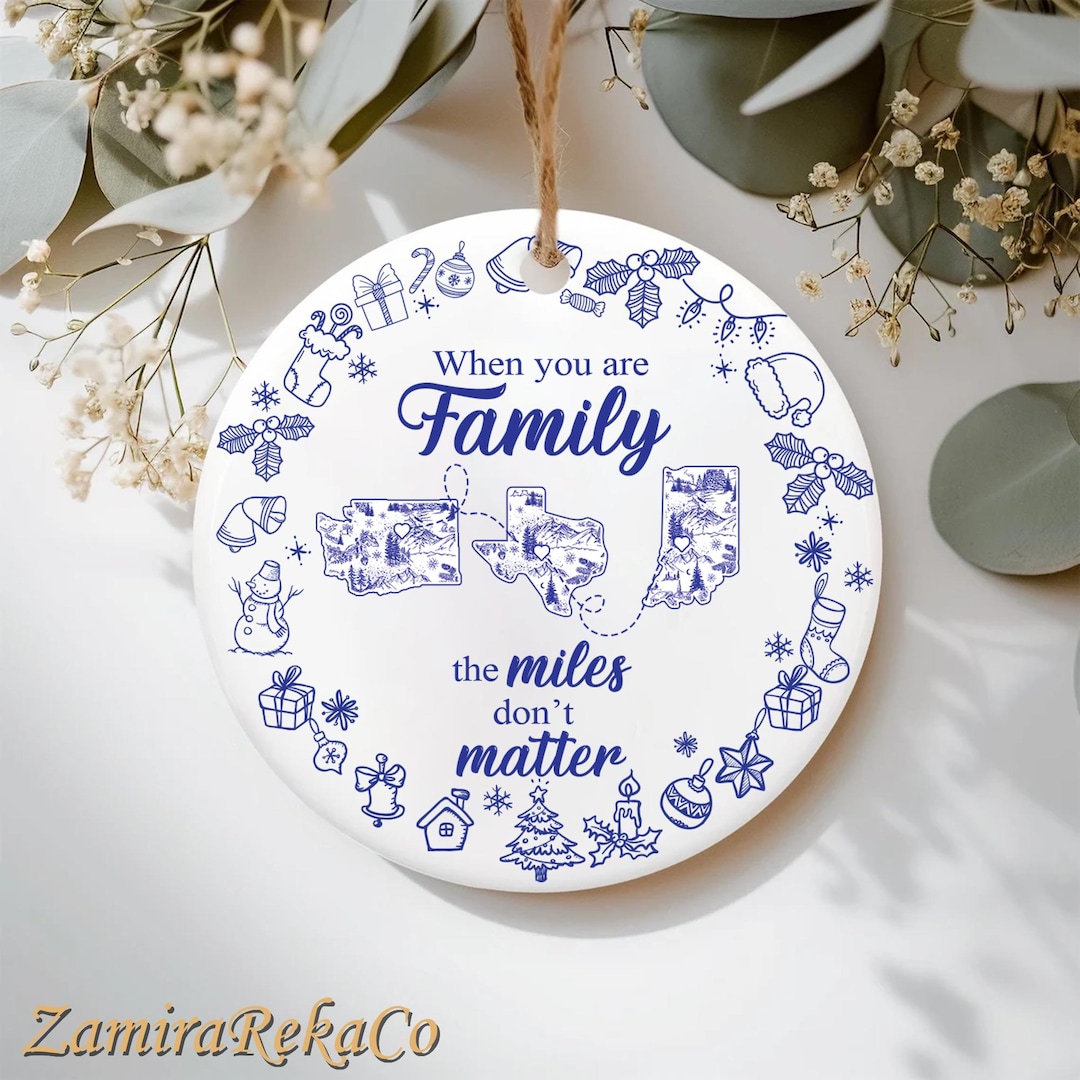 Custom Long Distance Family Christmas Toile Ornament, Long Distance ...