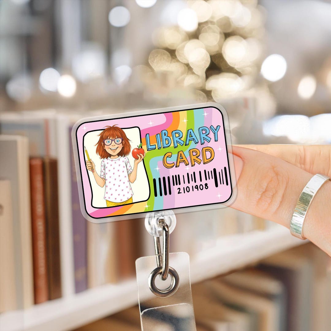 Children’s Book Library Card Badge Reel, Cute Book Lover Retractable ID ...