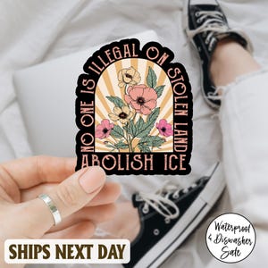 Abolish Ice No One is Illegal On Stolen Land Sticker, No Human Is Illegal Sticker/Magnet, Abolish ICE Sticker, Political Sticker, Resist ice