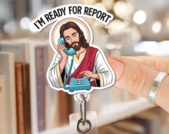 Porta credencial de Jesús "Estoy listo para reportar", porta credencial de enfermera cristiana, porta credencial médica con fe divertida, porta credencial religiosa para atención médica