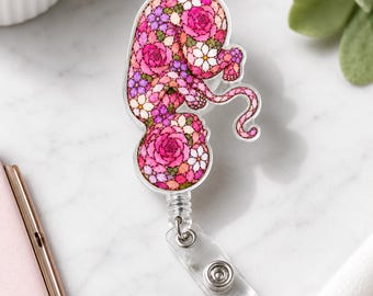 Floral Fetus Badge Reel, L&D Nurse Accessory, OB Nurse Gift, Labor Delivery Retractable ID Holder