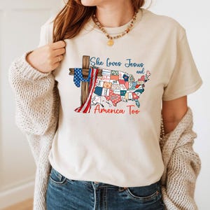 Sie liebt Jesus und Amerika auch, 4. Juli Amerika Shirt, Unabhängigkeitstag Shirt, christliches Shirt, 4. Juli Shirt, USA Shirt, USA Flagge