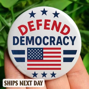 Defend Democracy Pin Button, Resist, Political Flair Button, Protestor Pin, Anti Trump, Human Rights, Democracy Pin, Anti Maga FDT