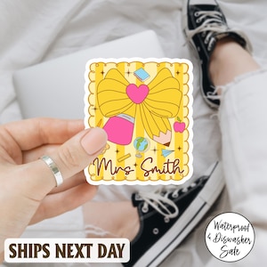 Coquette Teacher Personalized Sticker/Magnet, Personalized Teacher Gift, Custom Teacher Decal Sticker, Teacher Name Decal Back To School