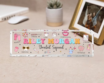 Custom Name Dental Desk Name Plate, Dentist Office Name Sign, Personalized Acrylic Plaque, Medical Physician Desk Decor, Gift for Dentist