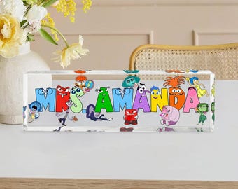 Custom Teacher Desk Name Plate, Inside Out Inspired Classroom Decor, Personalized Emotional Theme Sign, Back to School Teacher Name Tag