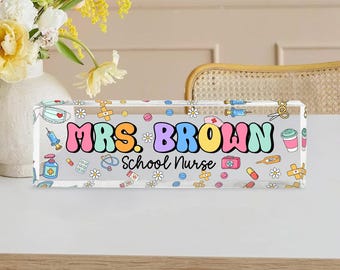Personalized School Nurse Acrylic Desk Plaque, Custom Nurse Desk Name Sign,School Nurse Name Sign, School Nurse Gift,Acrylic Desk Name Plate