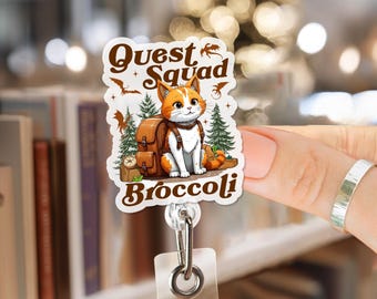 Quest Squad Broccoli Fourth Wing Badge Reel, 4th Wing Dragon Badge Reel, Book Lover Gift, ID Holder, Badge Clip for Reader, Fantasy Dragon