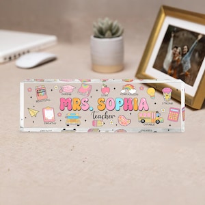 Custom Teacher Name Sign, Personalized Back To School Teacher Gift, Acrylic Desk Name Plate for Teachers, Teacher Appreciation Desk Decor