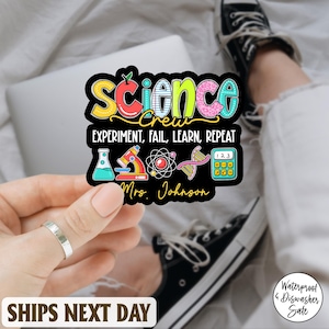 Adesivo personalizado de volta às aulas para a equipe de ciências, adesivo de vinil personalizado para a sala de aula de ciências, etiqueta engraçada com o nome do professor, presente para educadores