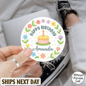 Personalized Floral Birthday Girl Custom Sticker, Kid Birthday Vinyl Waterproof Sticker, Personalized Sticker, Custom Birthday Favor Sticker