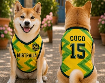 Personalized Australia Dog Cat Soccer Jersey, Custom Pet Name Number Shirt, Australia Inspired Pet Jersey, Soccer Fan Pet Outfit
